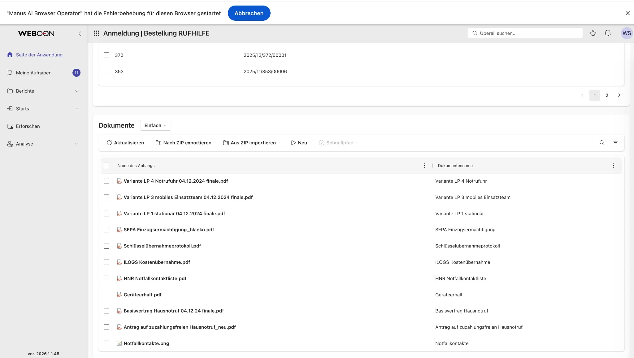 Webcon Dokumentenverwaltung mit automatisch generierten PDFs